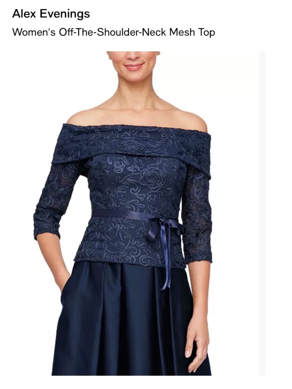 Alex Evenings Women's Off-the-Shoulder-Neck Mesh Top And Matching Lng Skirt - Picture 1 of 6